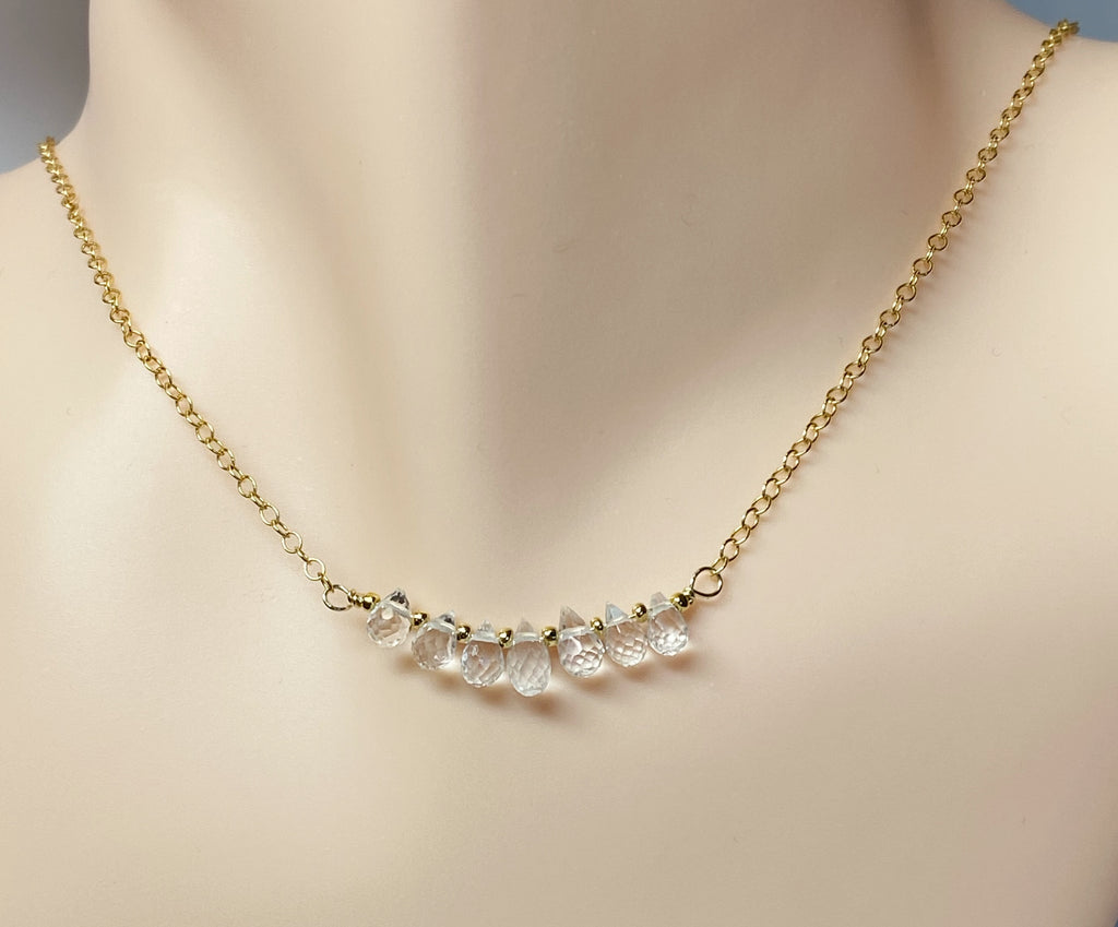 Dainty White Topaz, Tiny Gemstone, Bar Choker Necklace