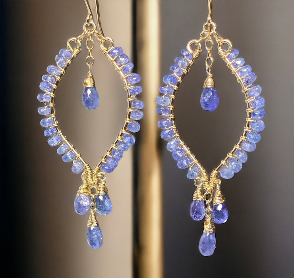 Tanzanite Hoop Chandelier Earrings Gold Fill