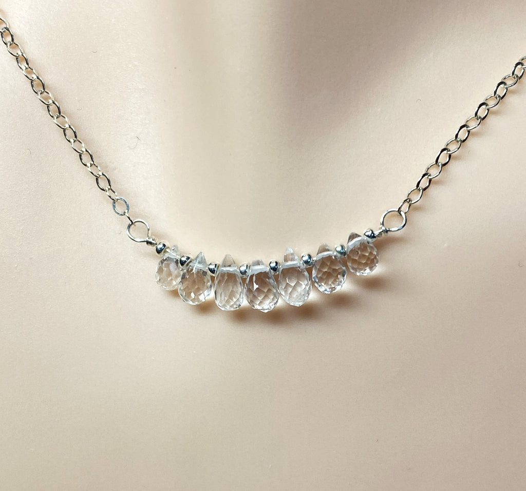 Dainty White Topaz, Tiny Gemstone, Bar Choker Necklace