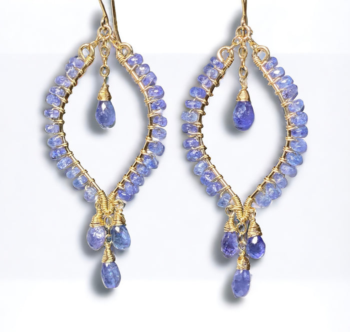 Tanzanite Hoop Chandelier Earrings Gold Fill