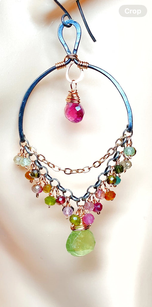 Tourmaline Chandelier Earrings Mixed Metal Boho Style 2