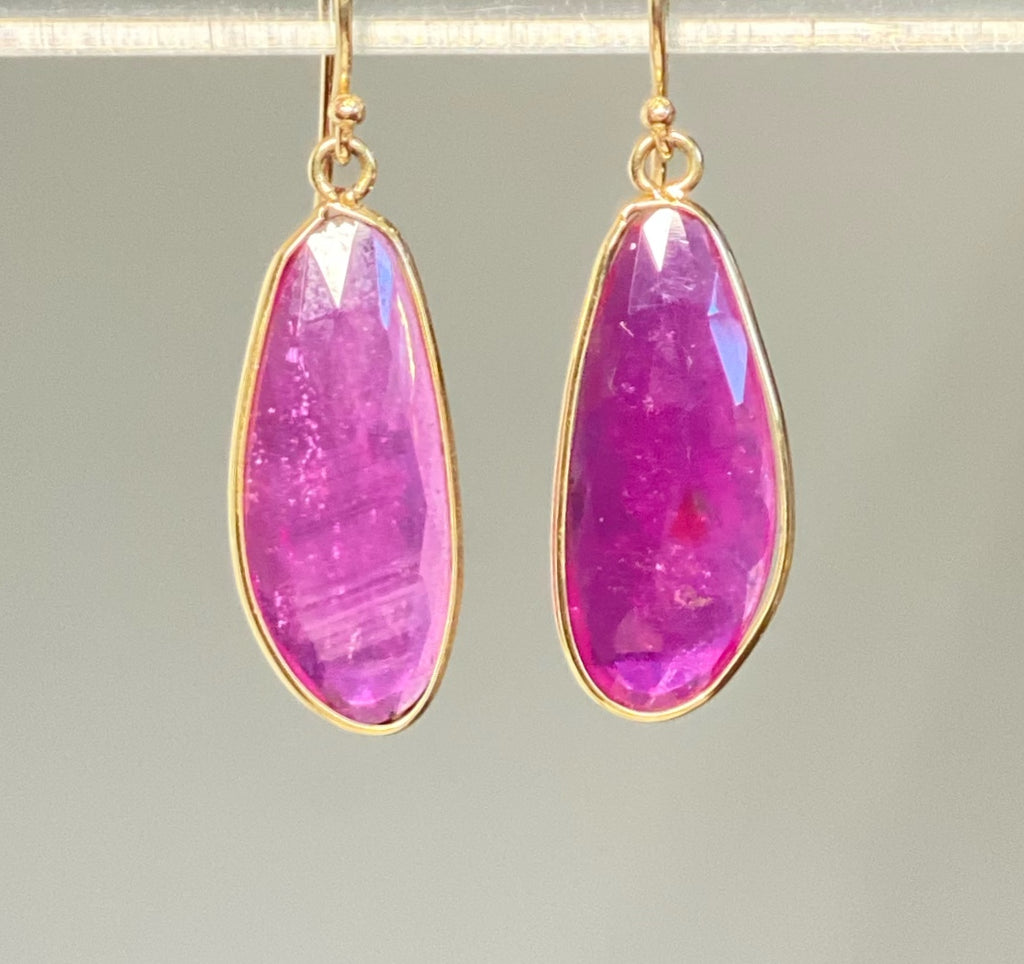 Rose Cut Ruby Dangle Earrings in 14k Gold