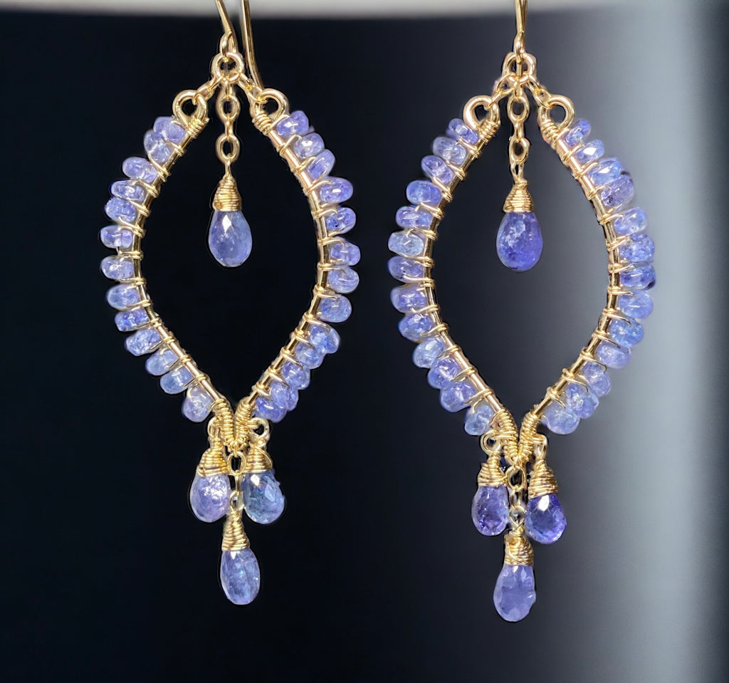 Tanzanite Hoop Chandelier Earrings Gold Fill