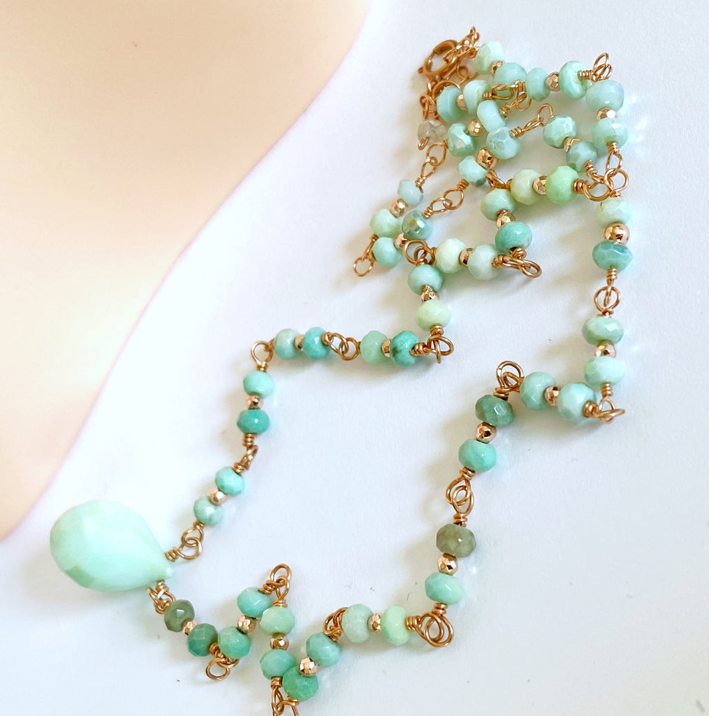 Green Peruvian Opal Rose Gold Layering Necklace