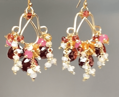Red Garnet Chandelier Earrings Opal Dangle Gold Fill