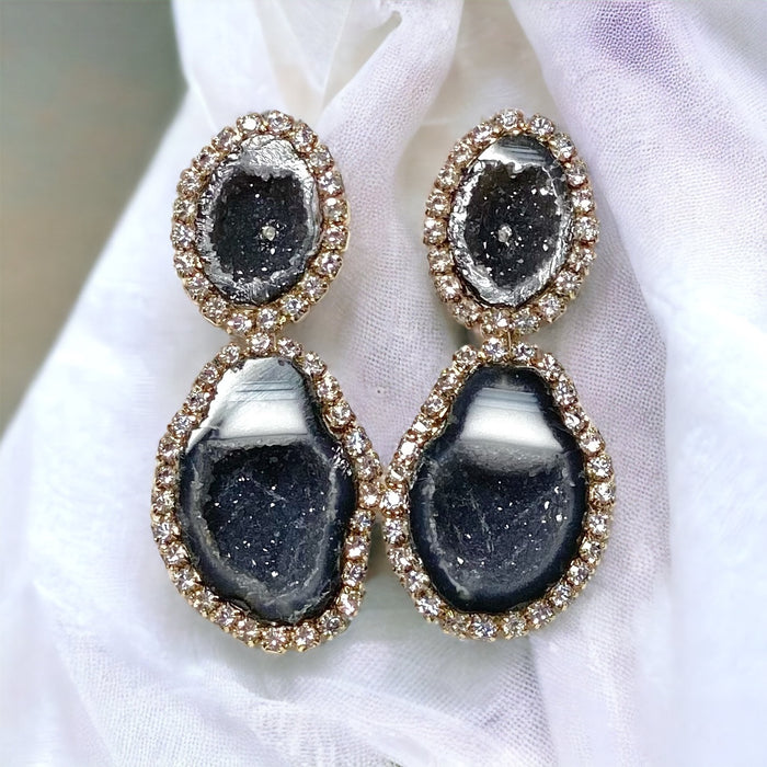 Black and White Tabasco Geode Earrings Double Dangle RARE