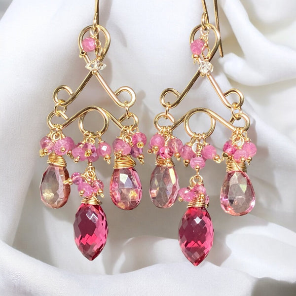 Pink Tourmaline Chandelier Earrings in Gold Fill– Doolittle