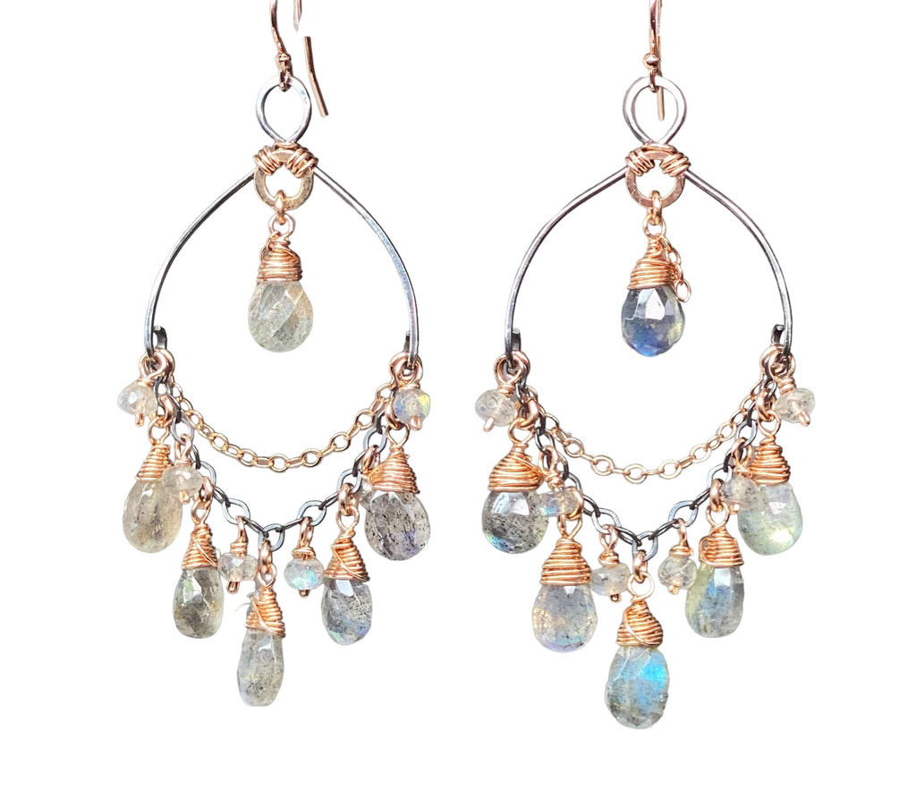 Labradorite Mixed Metal Boho Chandelier Hoop Earrings