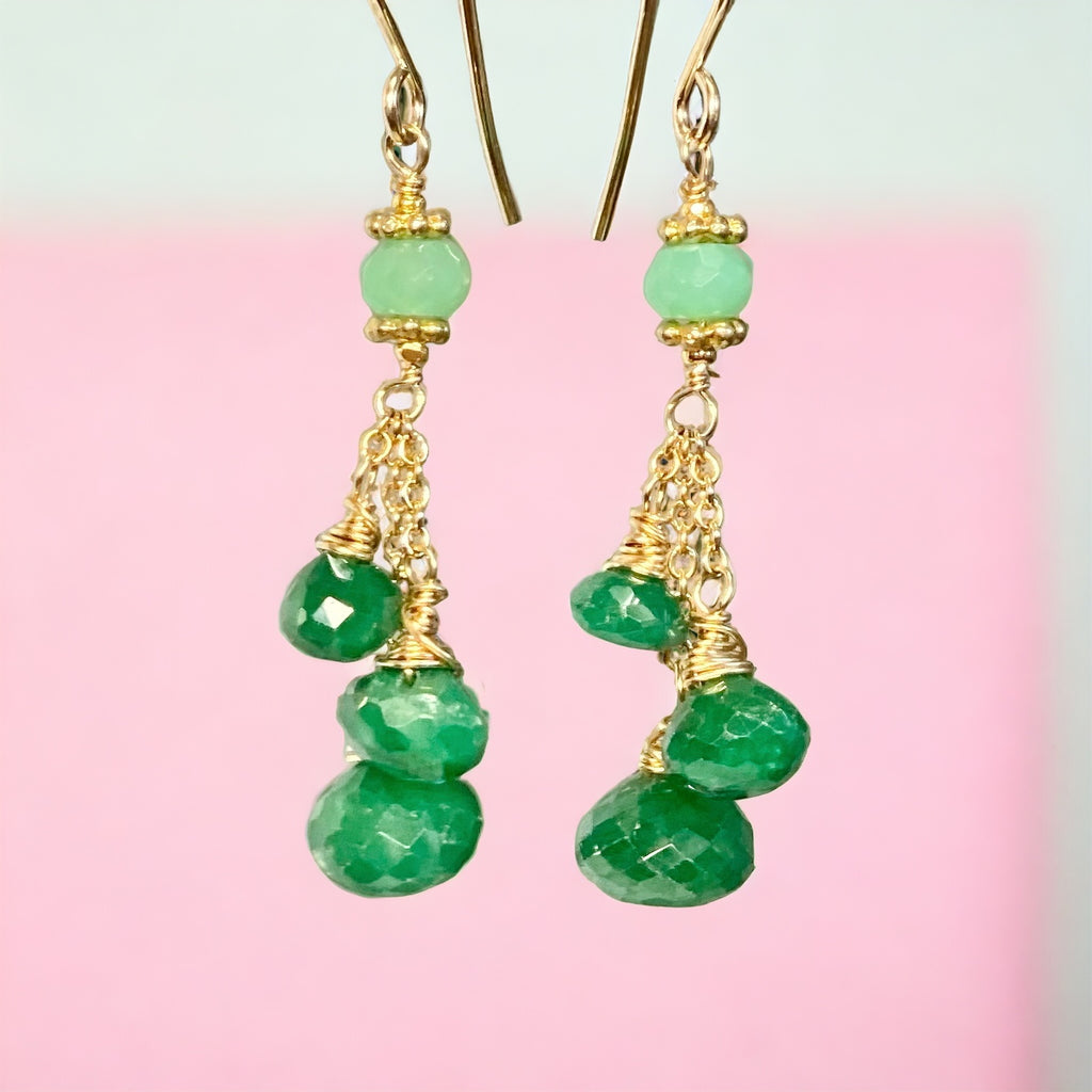 Emerald Dangle Earrings Gold Filled