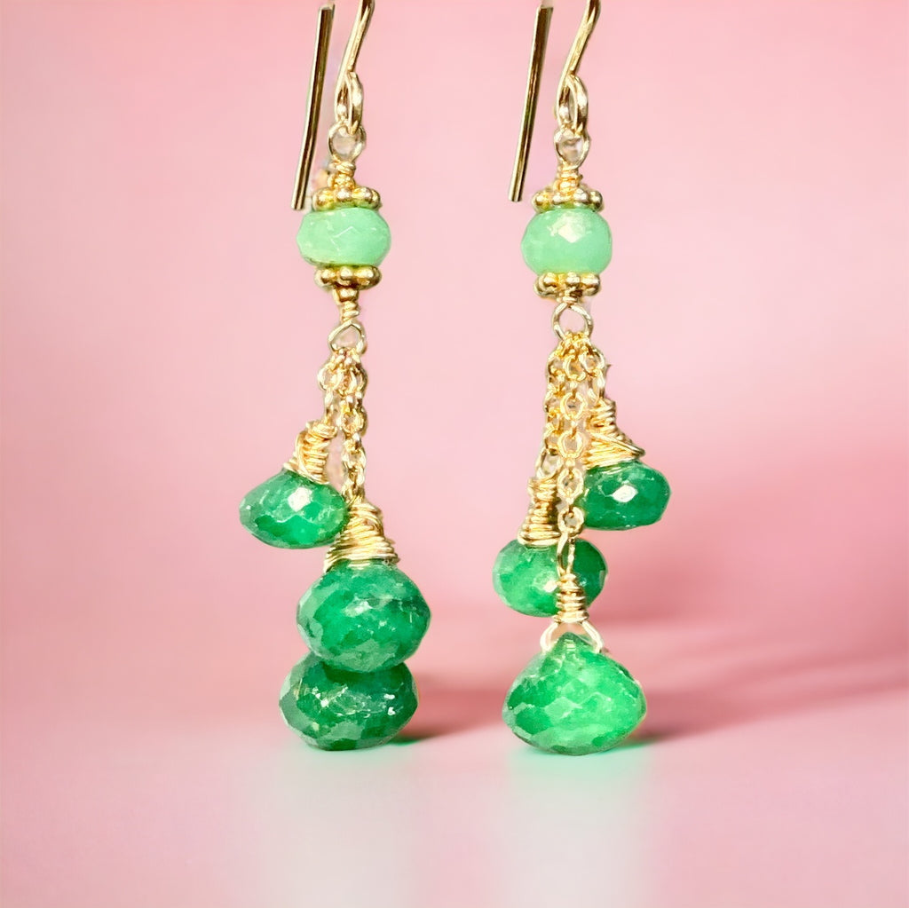 Emerald Dangle Earrings Gold Filled
