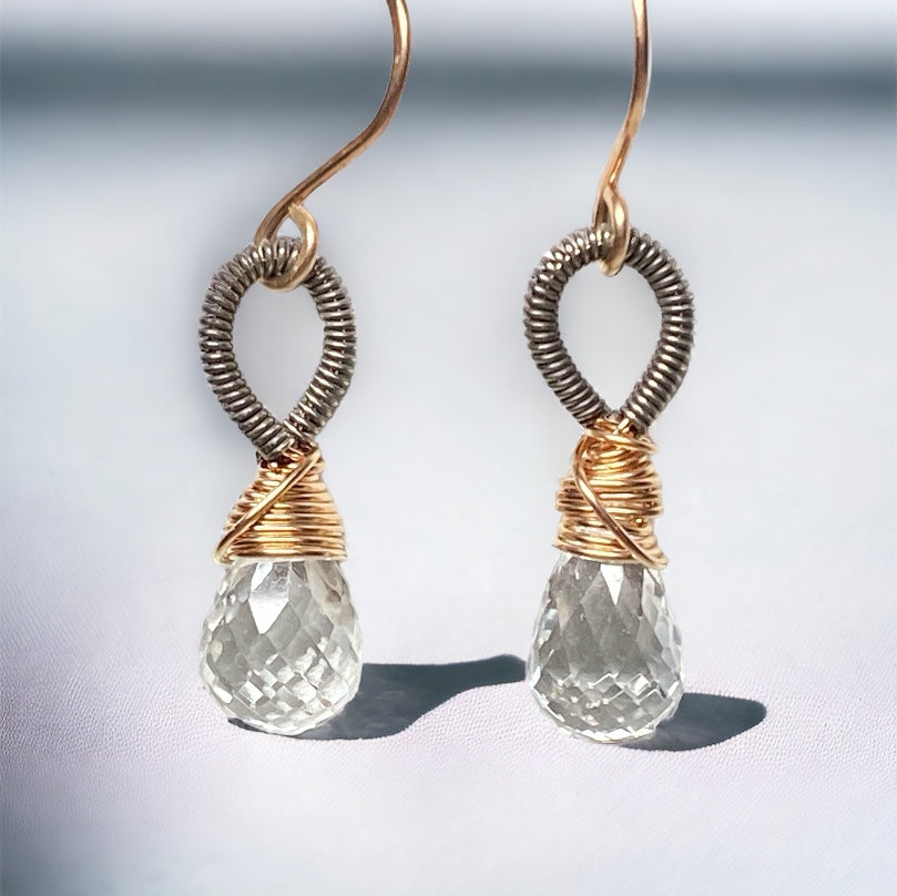 Crystal Quartz Rose Gold Mixed Metal Earrings