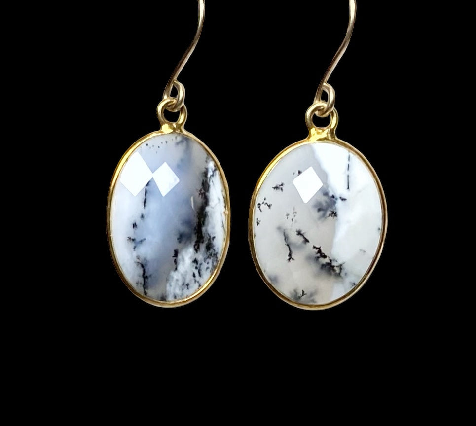 Dendritic Opal Earrings and Pendant Jewelry Set Gold Fill