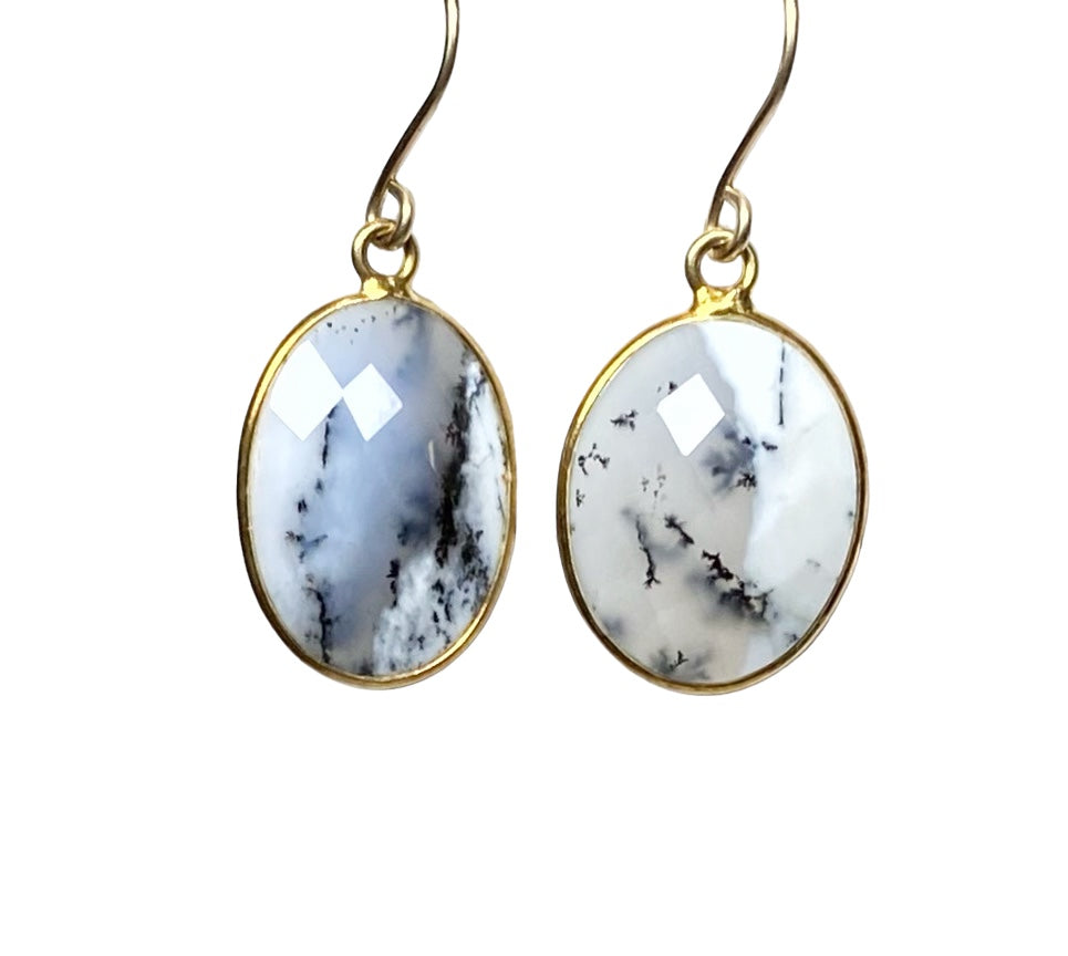 Dendritic Opal Earrings and Pendant Jewelry Set Gold Fill