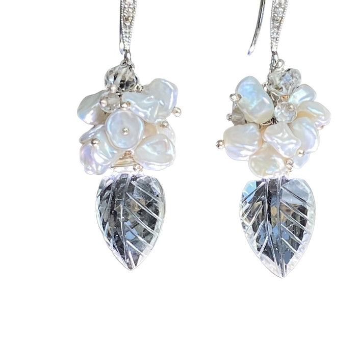 Crystal Quartz, Sterling Silver and Herkimer Diamond Wedding Earrings - Doolittle