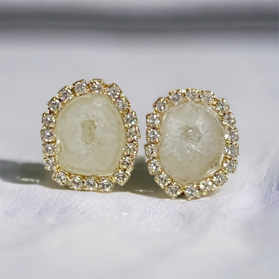 Ivory Tabasco Geode Slice Stud Bridal Earrings Creamy White
