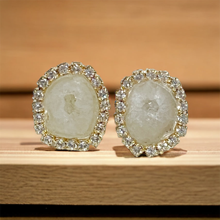 Ivory Tabasco Geode Slice Stud Bridal Earrings Creamy White