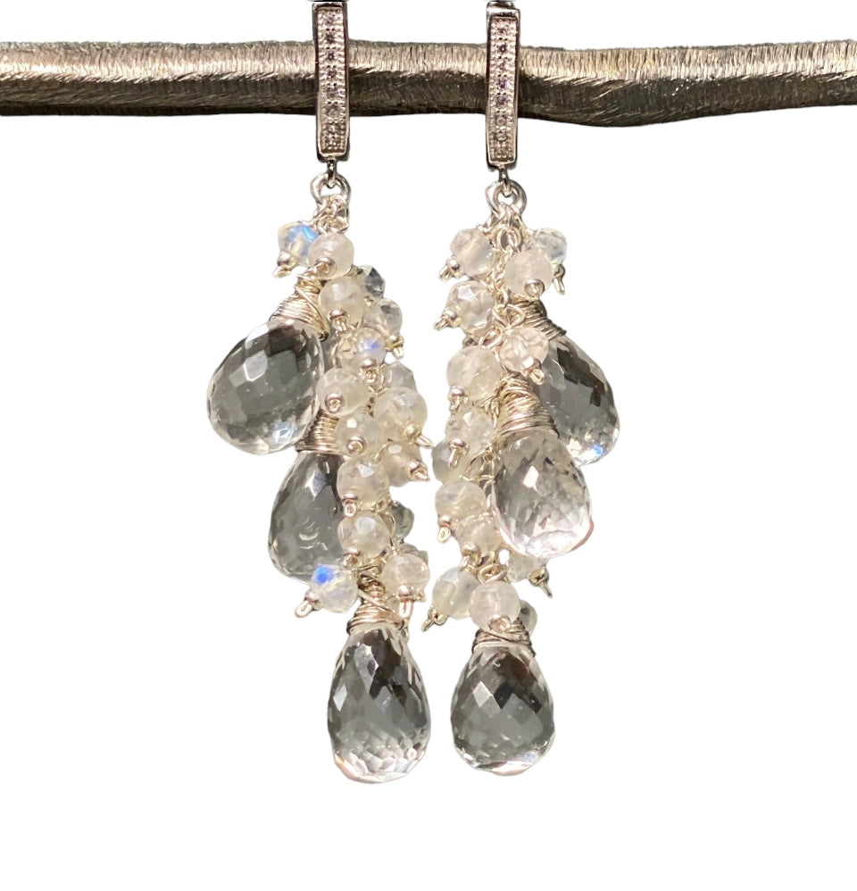 Crystal Quartz Sterling Silver Dangle Bridal Wedding Earrings