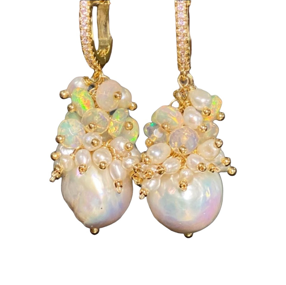 Baroque Edison Pearl and Gold Fill Cluster Earrings