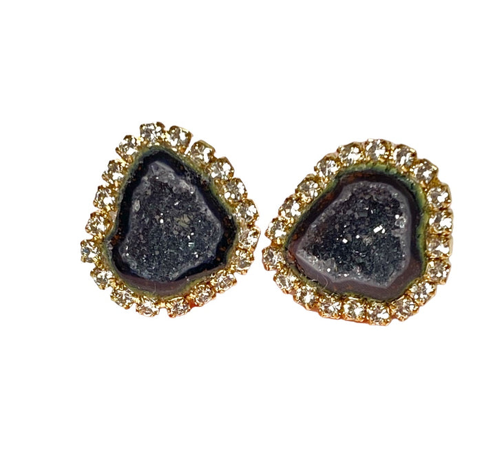 Black Geode Druzy Stud Earrings Diamond Look