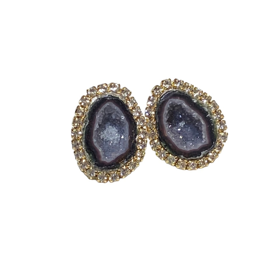 Black Tabasco Geode Slice Stud Earrings