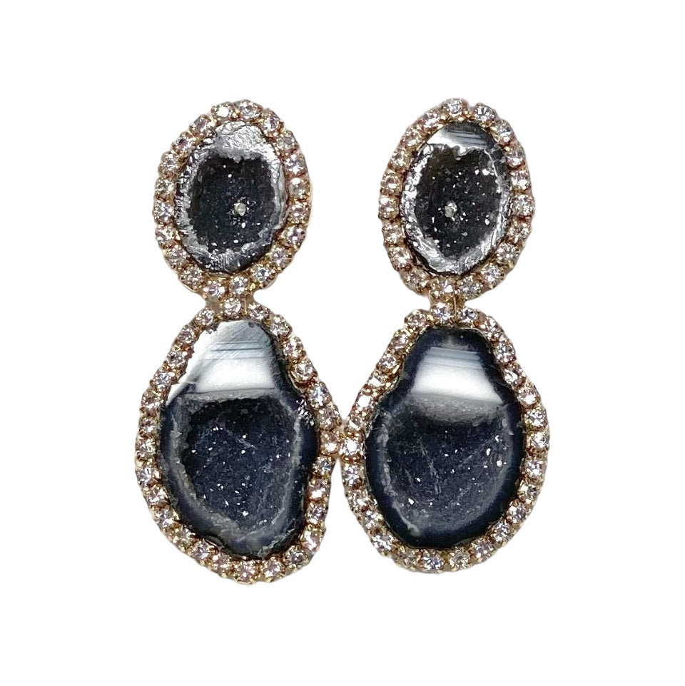 Black and White Tabasco Geode Earrings Double Dangle RARE