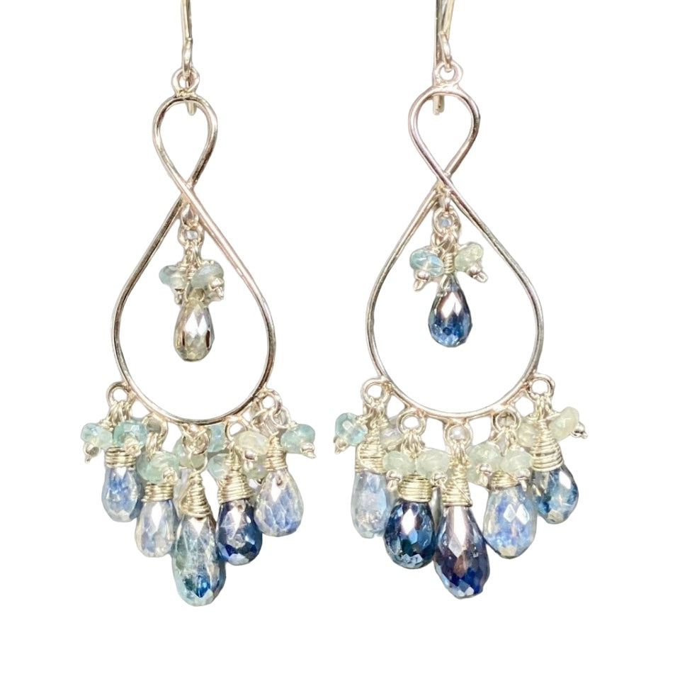 Blue Gemstone Sterling Silver Boho Chandelier Earrings