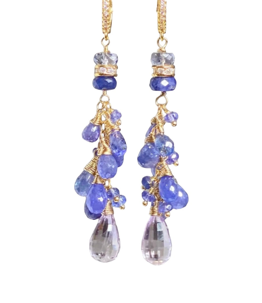 Tanzanite Long Tassel Dangle Earrings Gold Fill