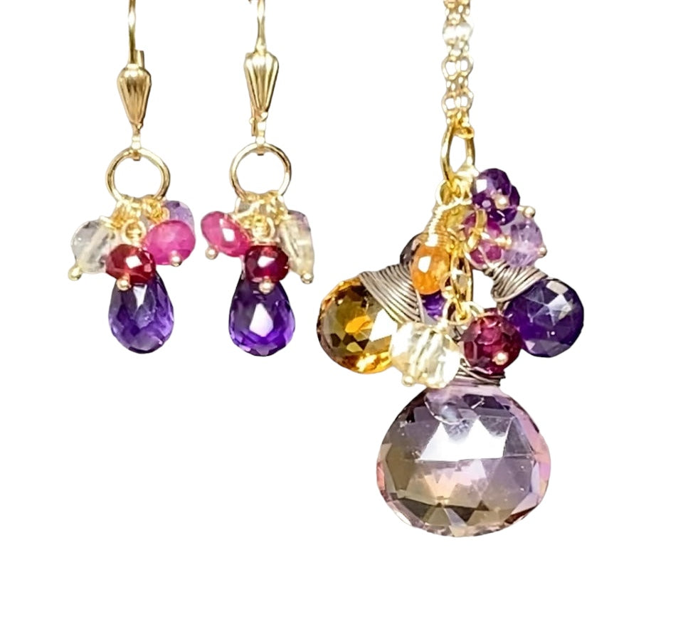 Ametrine Pendant Necklace Set and Amethyst Dangle Earrings - Doolittle