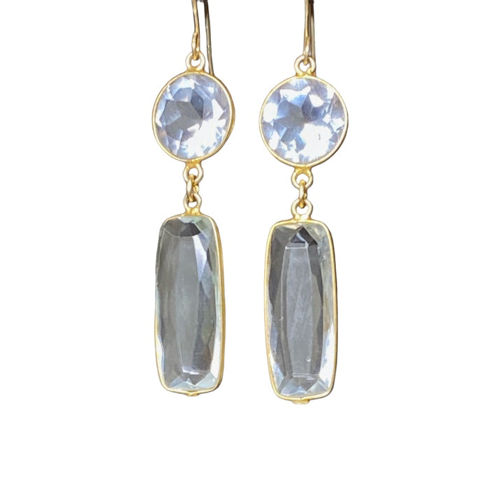 Long Sparkly Crystal Quartz Earrings Gold