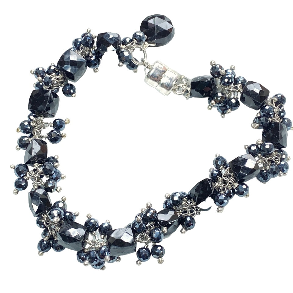 Black Spinel Cluster Bracelet Sterling Silver