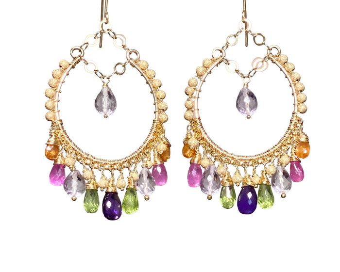 Statement Gemstone Hoop Earrings Gold Pink Sapphire - Doolittle