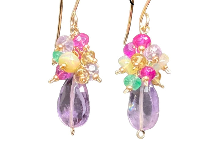 Lavender Pink Amethyst Gemstone Cluster Earrings