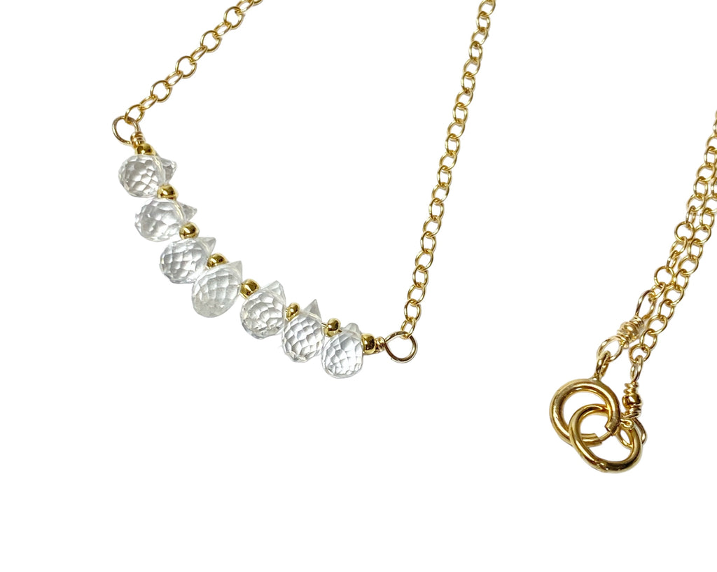 Dainty White Topaz, Tiny Gemstone, Bar Choker Necklace