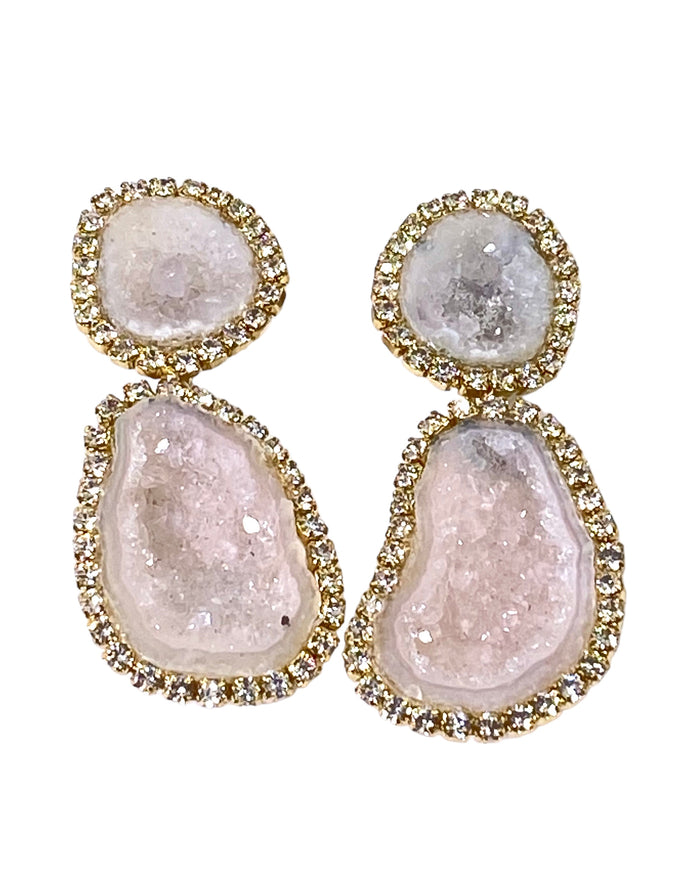 Blush Ivory Double Geode Earrings Diamond Bezel Style Tabasco Geodes