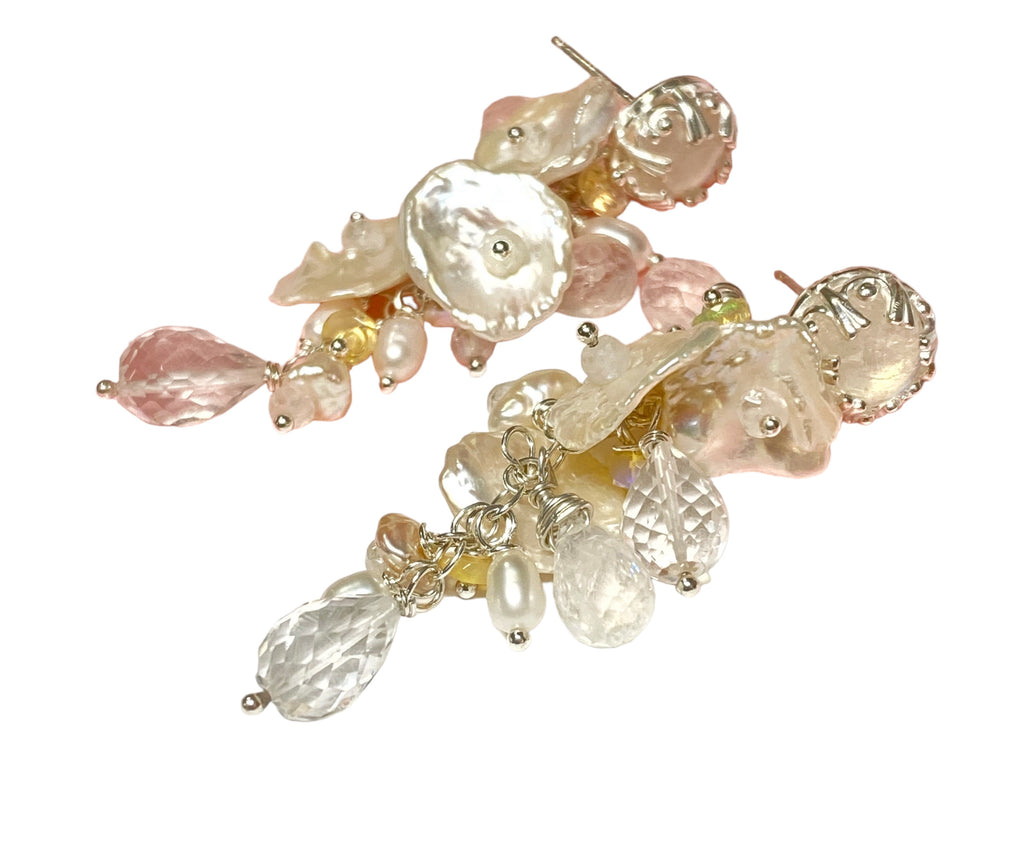 Sterling Silver, Crystal, Pearl and Moonstone Bridal Earrings - Doolittle