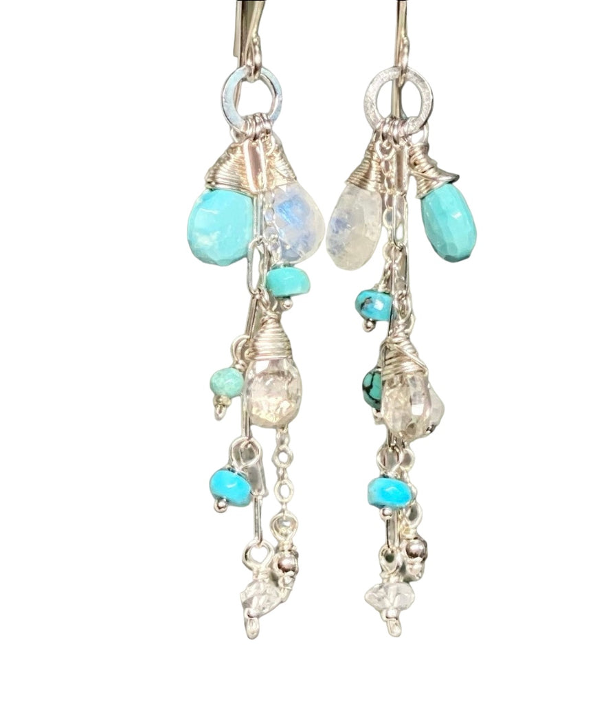 Sleeping Beauty Turquoise Long Sterling Silver Boho Dangle Earrings