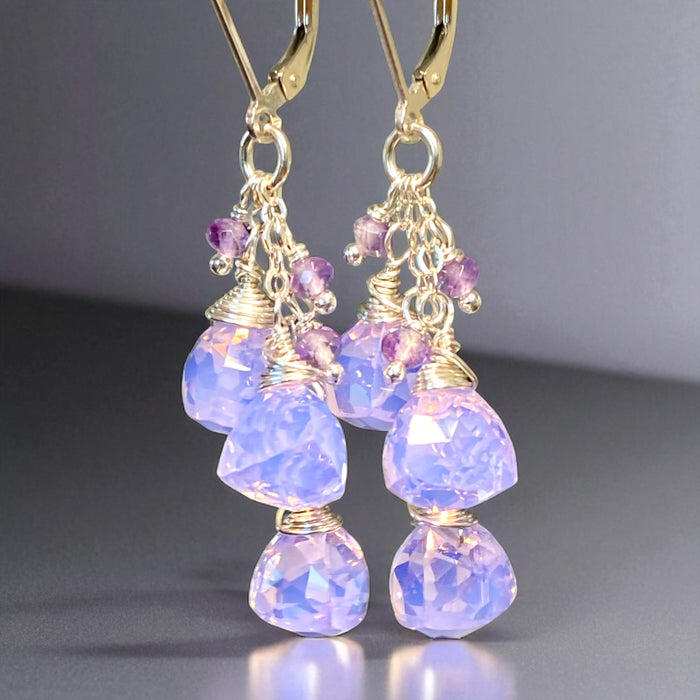Amethyst and Lavender Quartz Dangle Earrings Sterling Silver