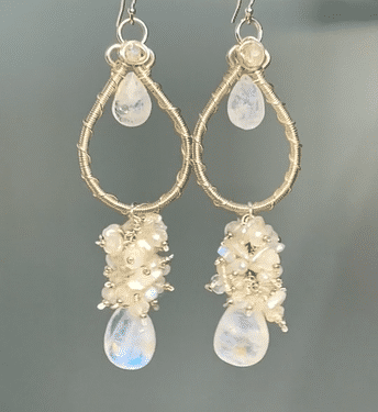 Moonstone Pearl Bridal Earrings Keishi Pearl Crystal Sterling Silver