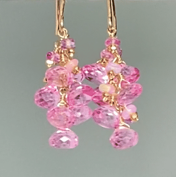 Pink Mystic Topaz Cluster Tassel Earrings Gold Fill or Rose Gold