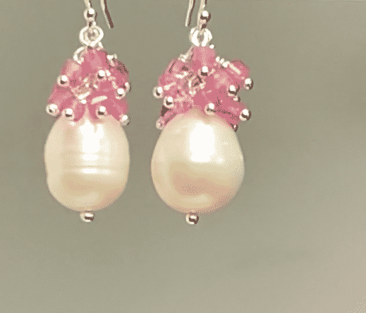 Pearl Cluster Earrings with Pink Tourmaline, Pink Topaz, Gold Fill or Sterling Silver