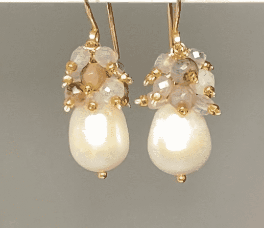 Pearl Cluster Earrings with Labradorite, Chocolate Moonstone Gold Fill or Sterling Silver