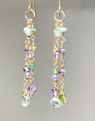 Peridot, Blue Topaz, Amethyst, Multi Gemstone Dangle Earrings