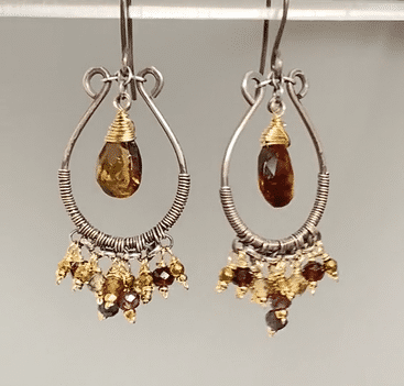 Petrol Tourmaline Mixed Metal Hoop Chandelier Earrings