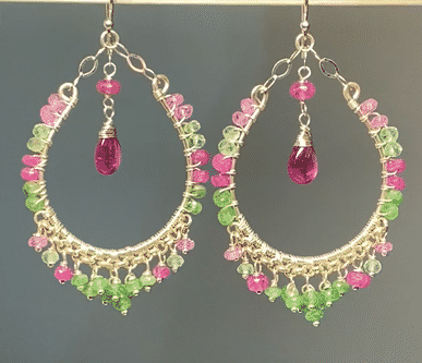 Sterling Silver Pink Sapphire Tsavorite Hoop Earrings