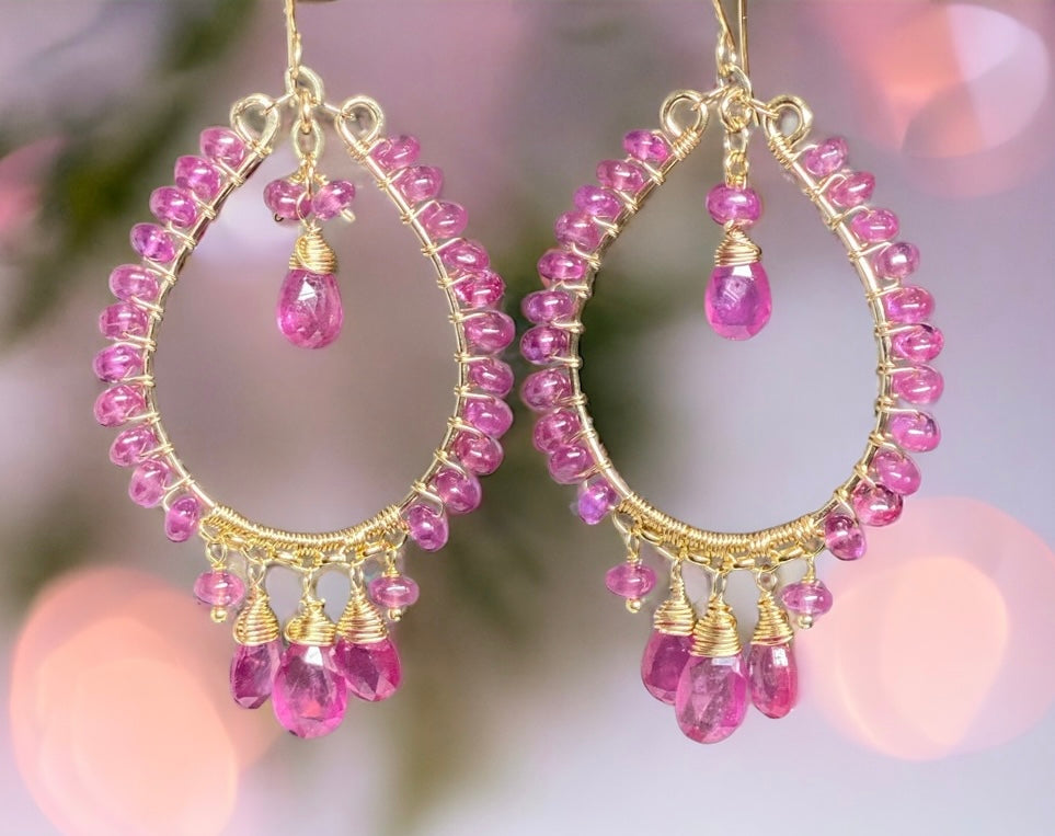 Pink sapphire hoop chandelier