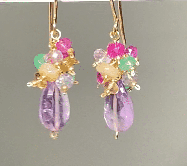 Lavender Pink Amethyst Gemstone Cluster Earrings