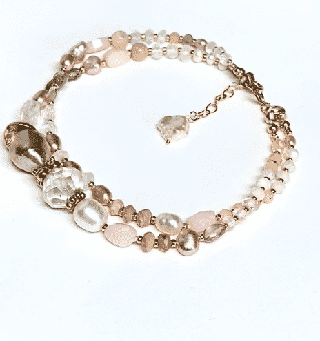 Pink Gemstone and Pearl Knotted Bracelet for Women