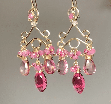 Pink Tourmaline Chandelier Earrings in Gold Fill