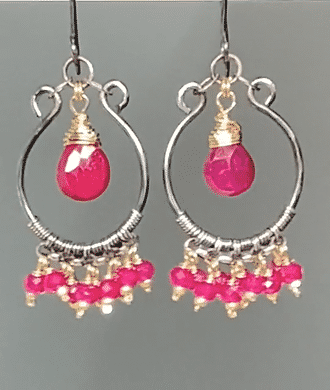 Red Ruby Mixed Metal Chandelier Hoop Earrings