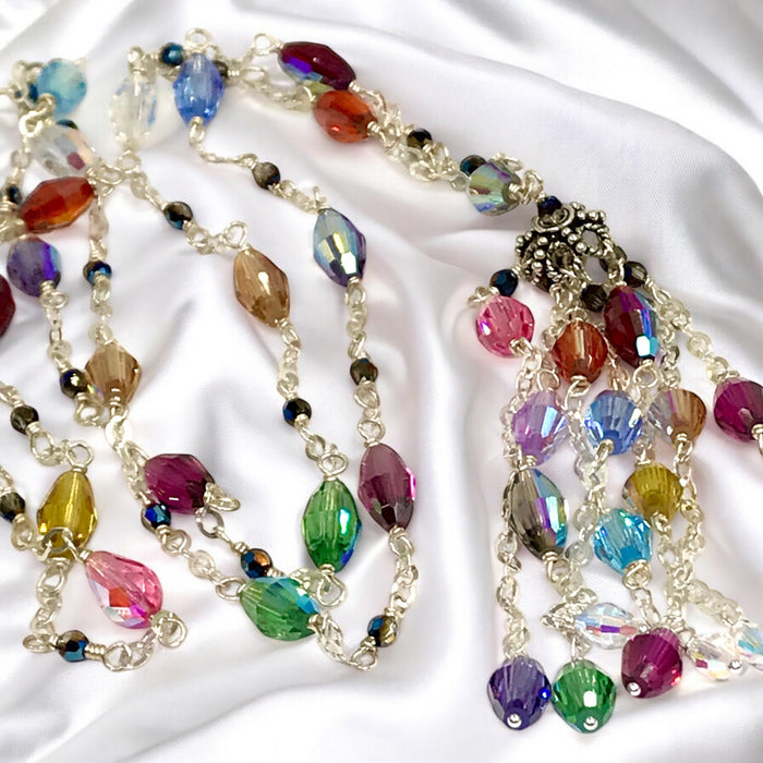 Multicolor Crystal Tassel Necklace Sterling Silver